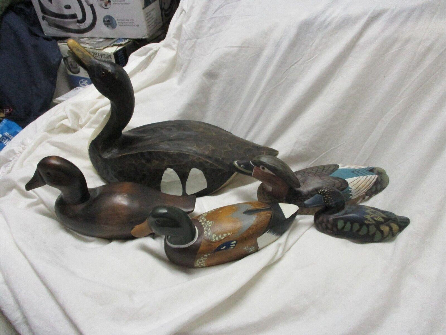 Wooden Mallard Ducks Carved Hand-painted Realistic Cabin/Den/Desk Decor Lot Of 5