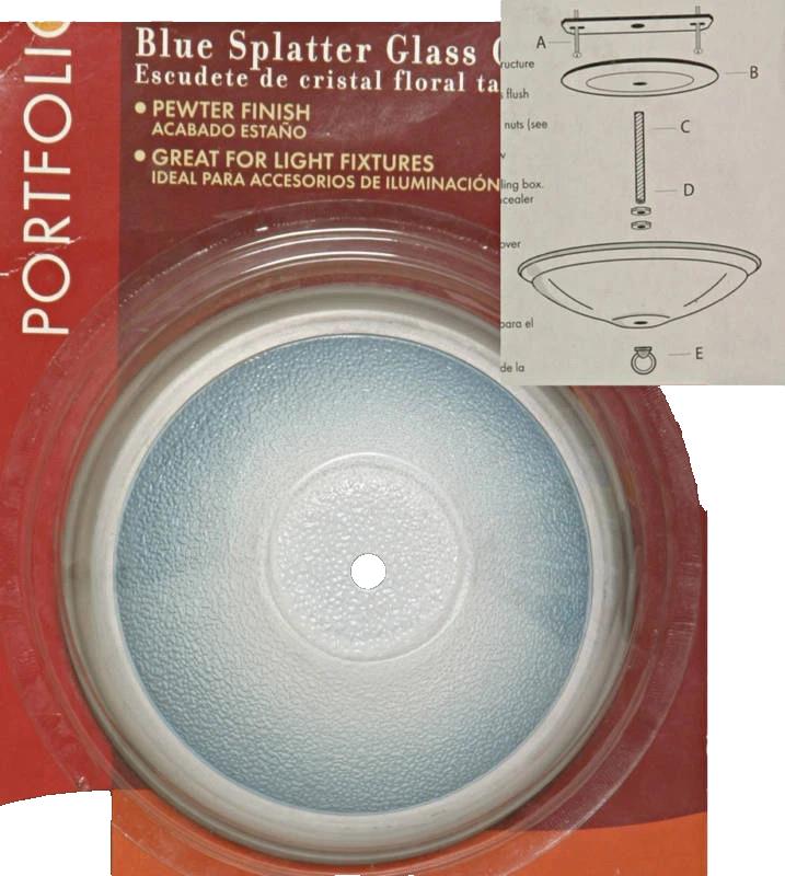 Blue Splatter Glass Ceiling Light Lighting Fixture Cover CANOPY Pewter Finish