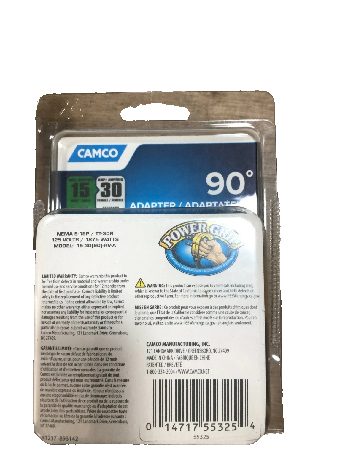 Camco 55325 Power Grip Power Cord Adapter