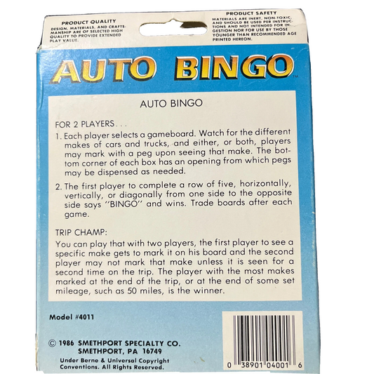 1986 Smethport Take Along Auto Bingo Model 4011 Vintage