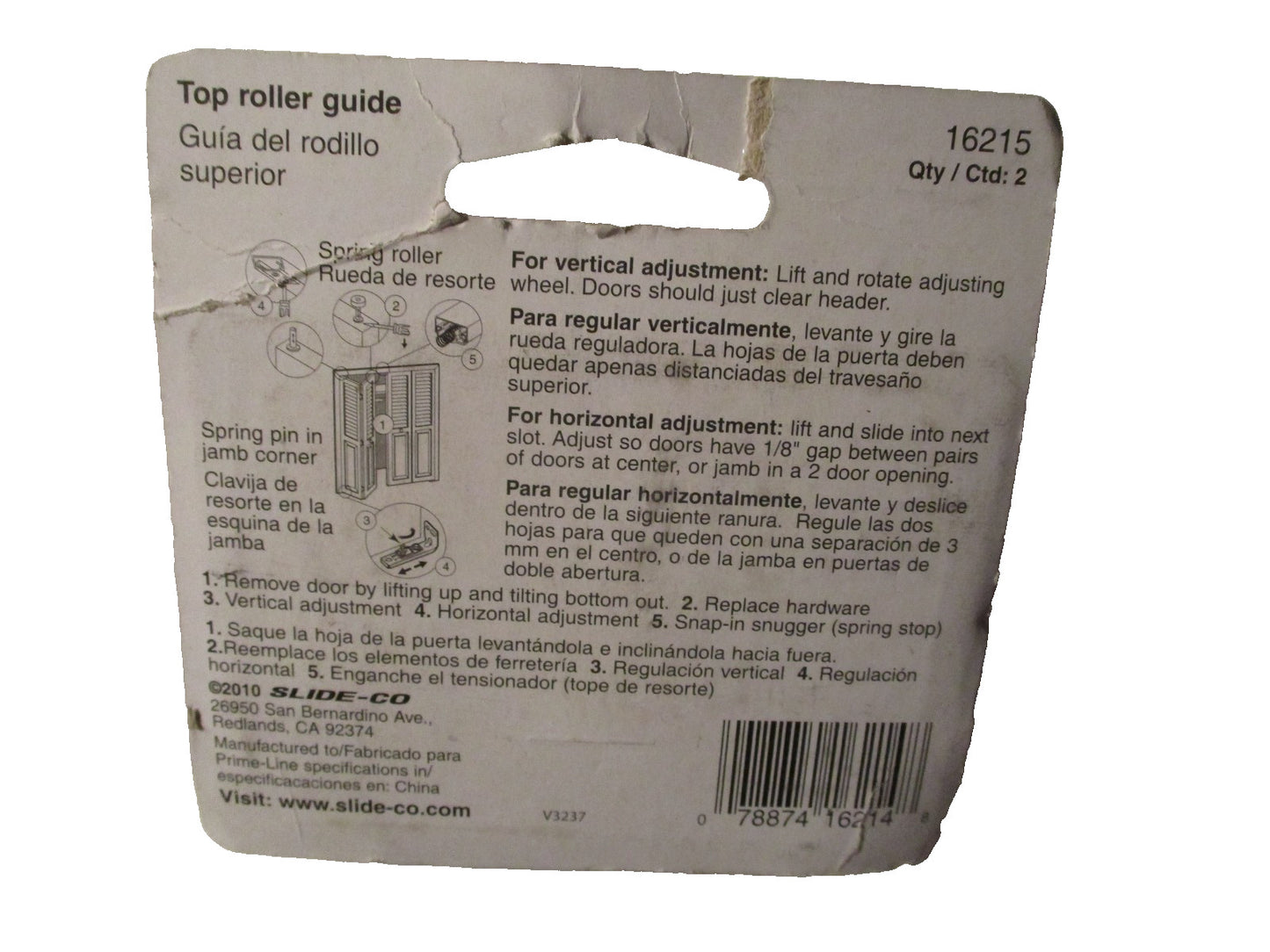 Slide-Co 16215 Wardrobe Door Top Guide & Roller