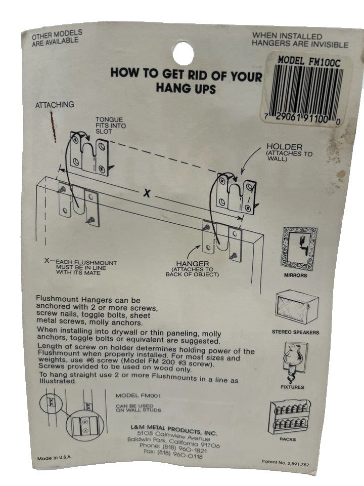 Professional Flush Mount Hanger Fastener Model FM100C