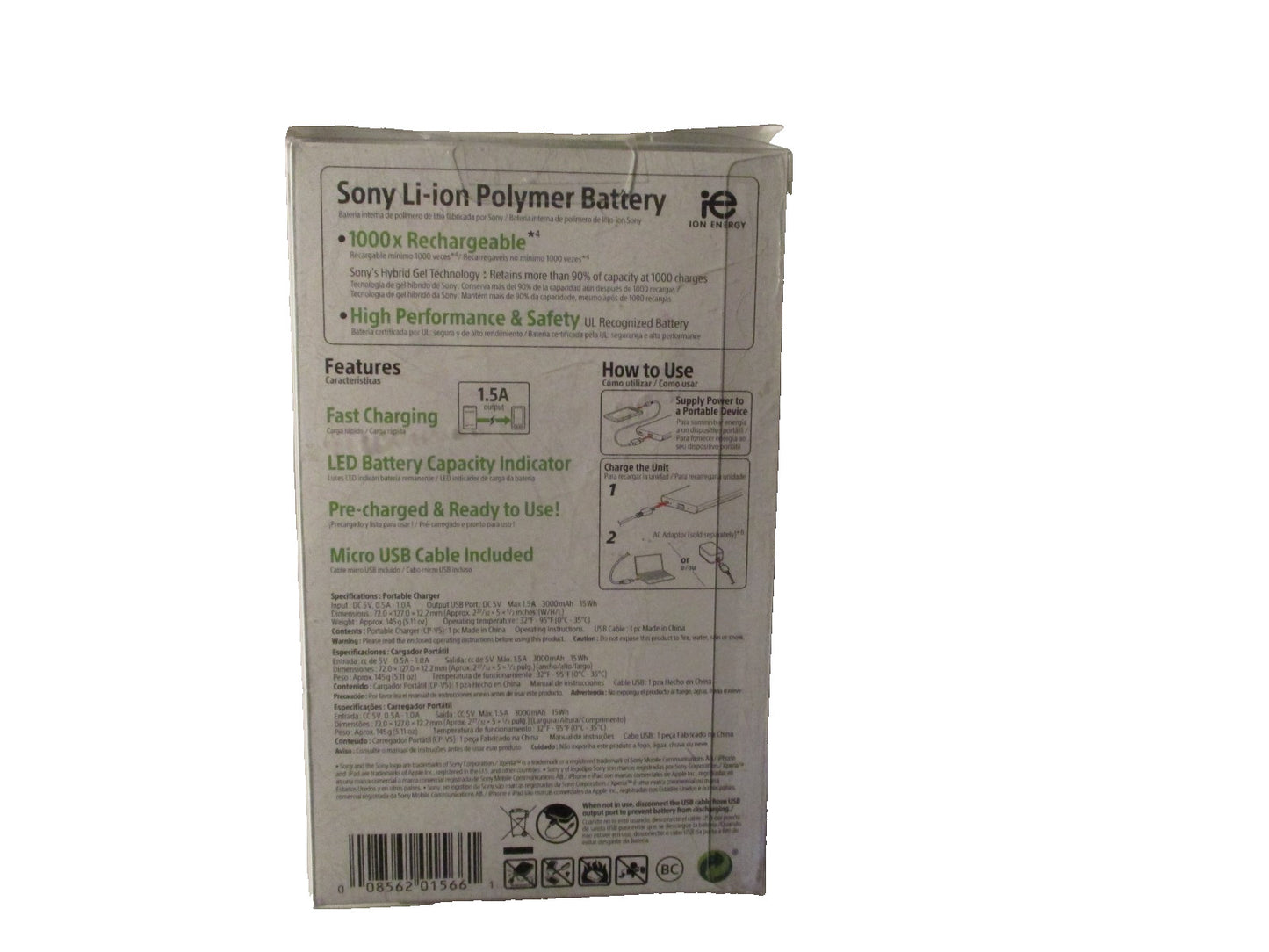 Sony 5000mAh Portable Li-ion Polymer Battery Charger 4290-13-4390 Anatel