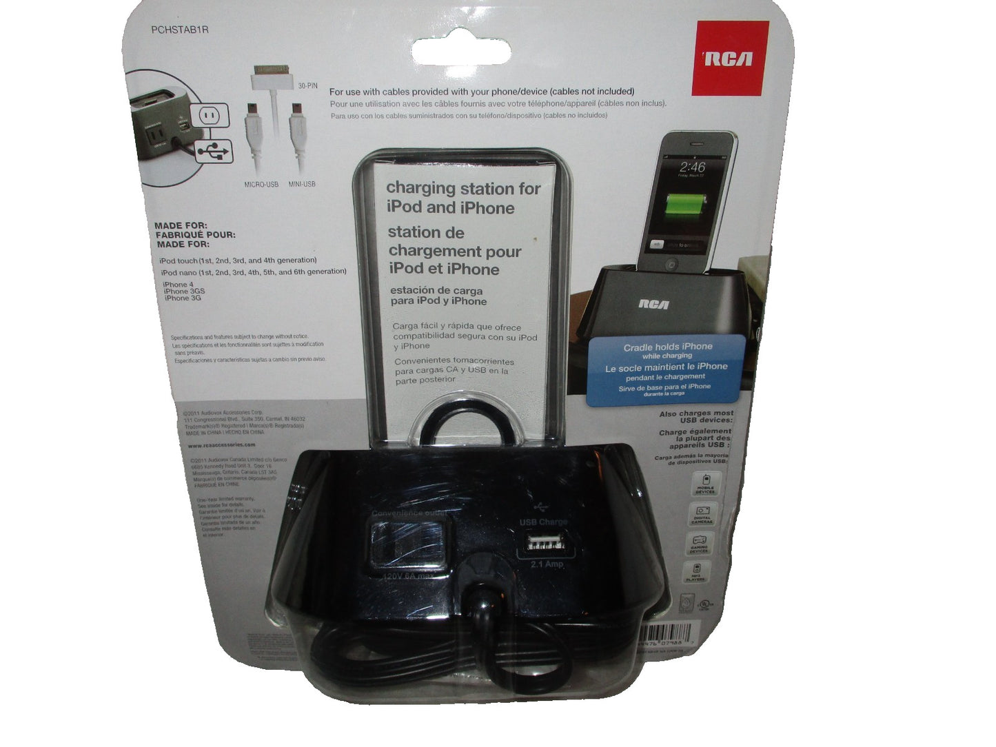 RCA CHARGING STATION FOR I POD & I PHONE 30 PIN 2.1 USB PRT #PCHSTAB1R
