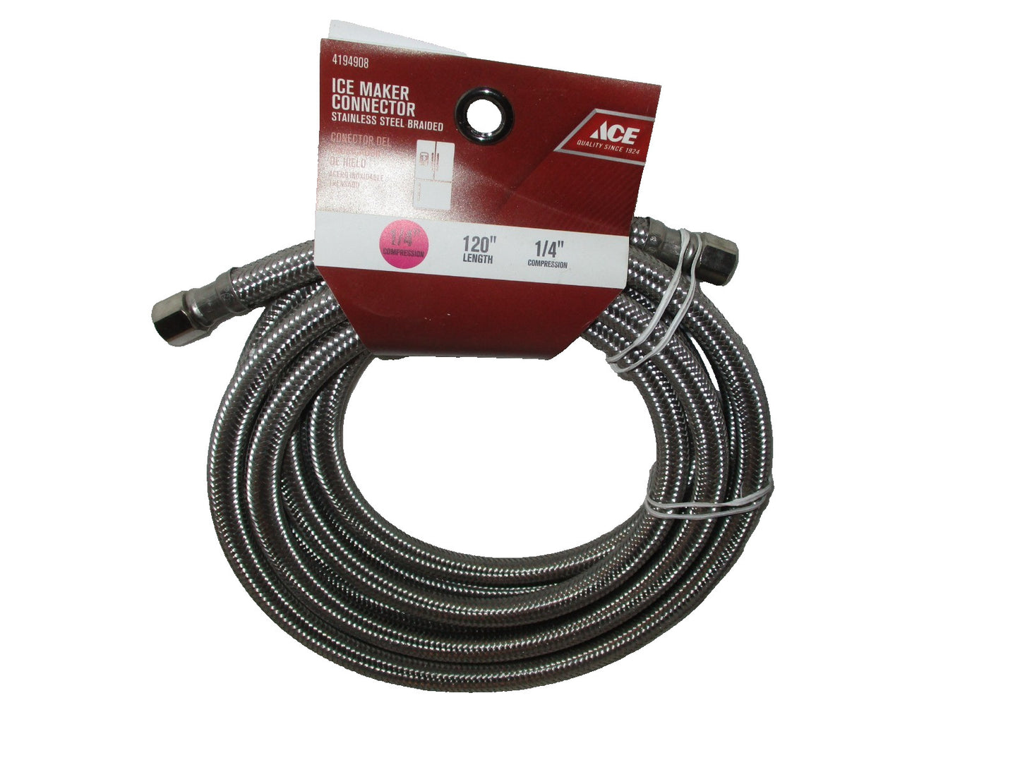 Ace Icemaker Connector Stainless Steel 120" x 1/4" Com 1/4" Com 4194908