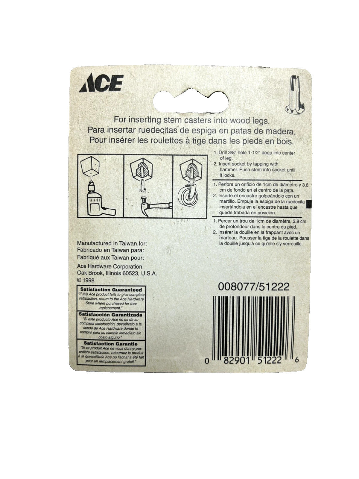 Ace Grip Neck Sockets for Wooden Legs 3/8" ACE 51222 4pk