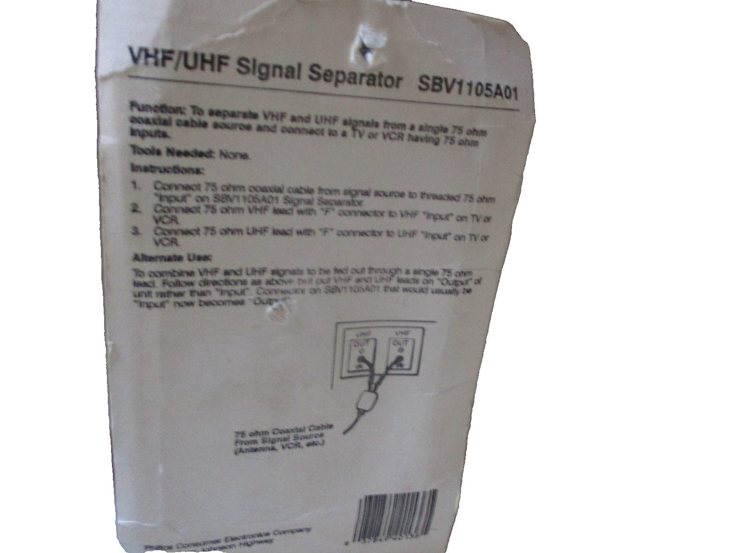 Philips VIDEO VHF/UHF SIGNAL SEPARATOR SBV 1105A01 2-616G