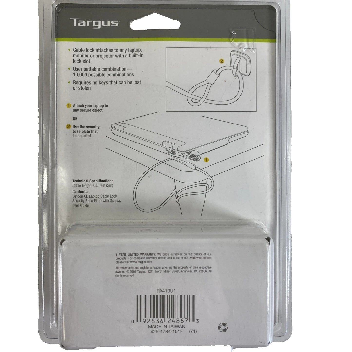 Targus Defcon CL Combination Lock Laptop Computer Cable Lock PA410U1