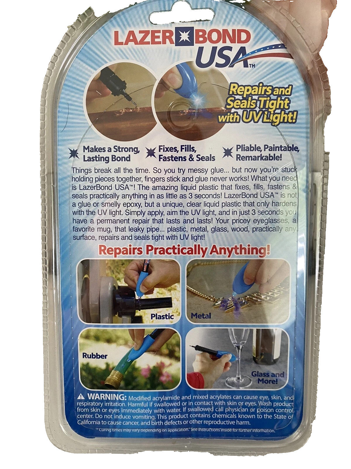 Lazer Bond 3 Second Rapid Repair Fix-UV Light As Seen On TV Plastic Weld