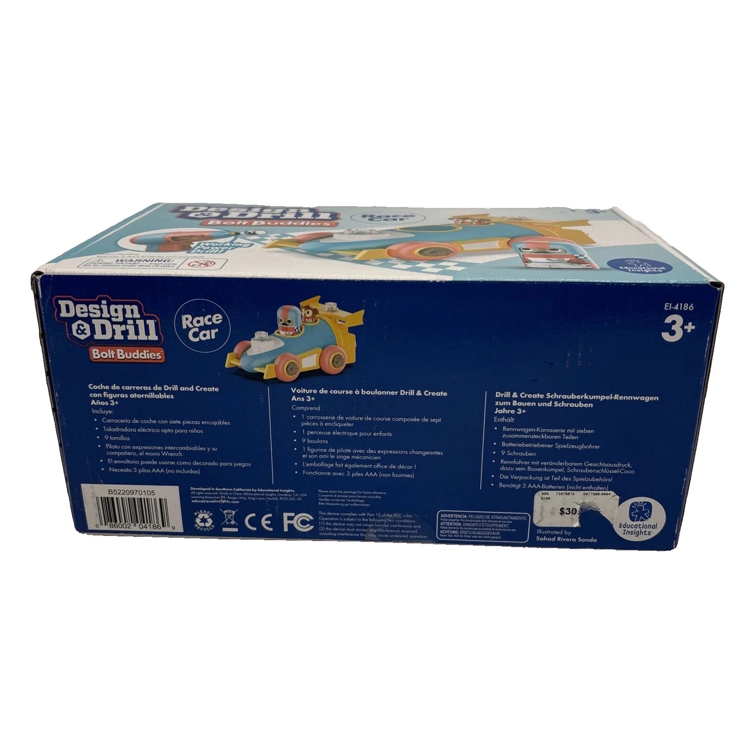 Educational Insights Design Drill Bolt Buddies Race Car Toy W/ Electric Drill