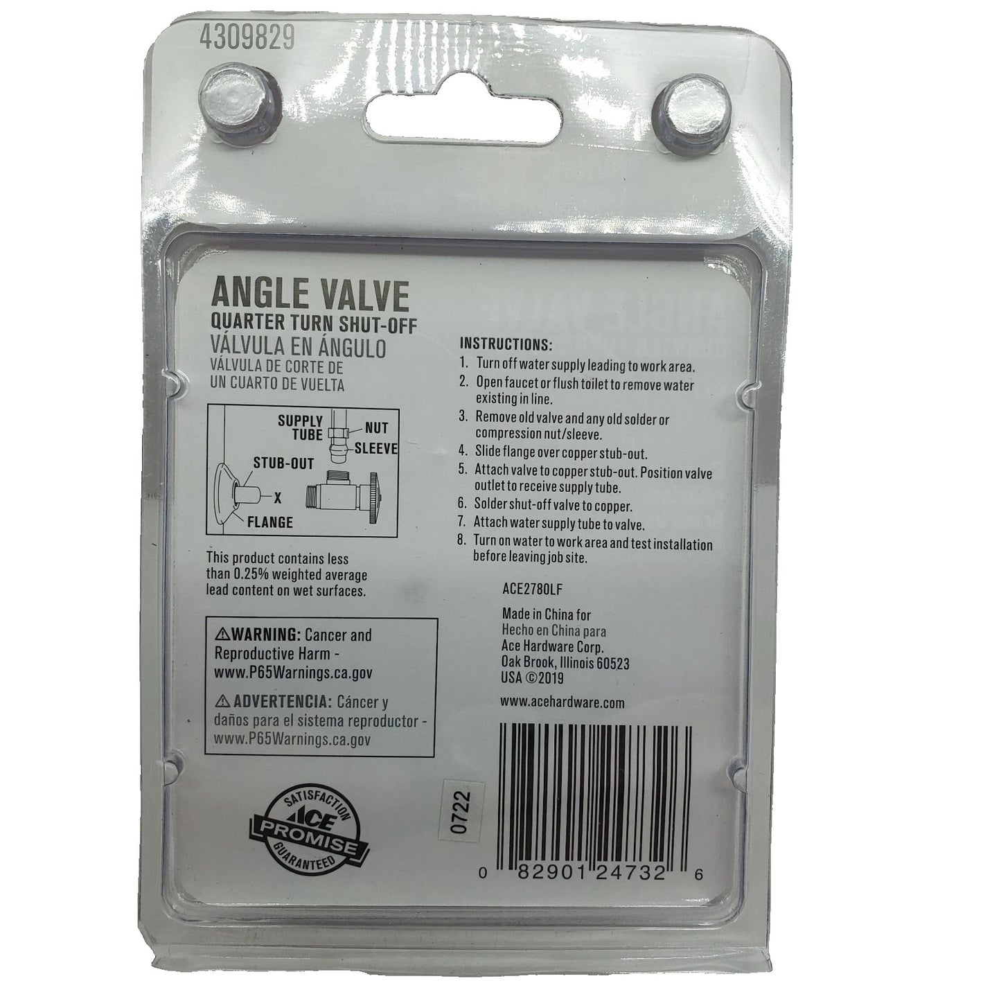 ACE Angle Valve Quarter Turn Shut Off 3/8" 1/2" #4309829