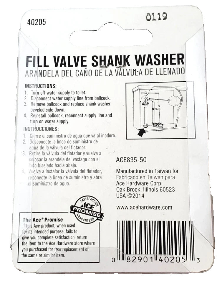 Ace Hardware 40205 Fill Valve Shank Washer Beveled Universal Fit ACE835-50