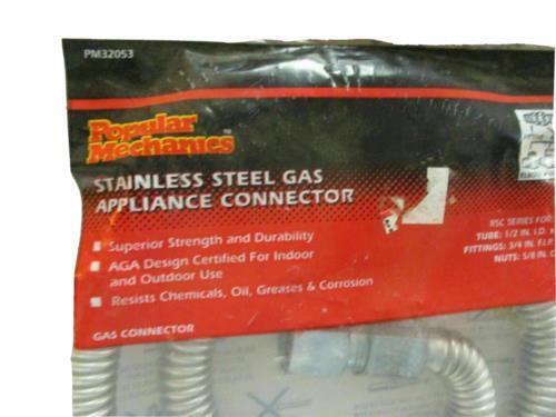 Popular Mechanics Stainless Steel Gas Appliance Connector 1/2" Tube 48" L 3/4" N