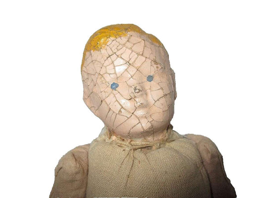 1900's Carnival & Novelty Boy Doll With Composition Head And Hay Filled Body