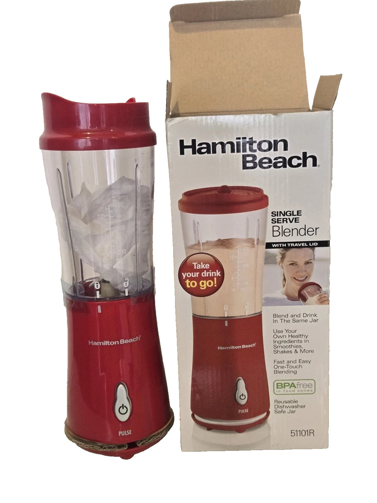 Hamilton Beach Red Personal Single Serve Blender with Travel Lid Model 51101R