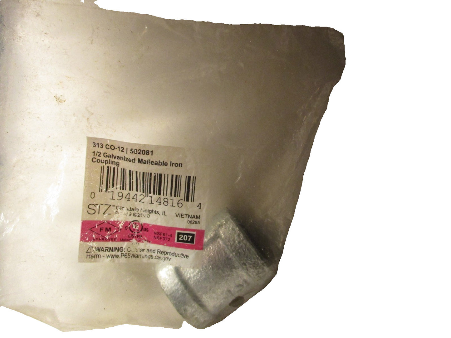 STZ 502081 1/2" Galvanized Pipe Plumbing Coupling