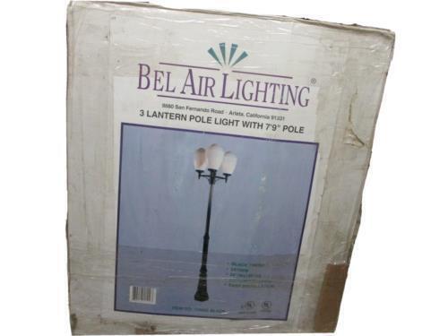 Bel Air 3 Lantern Outdoor Pole Light 7' ft. x 9" in. Tall Black Finish