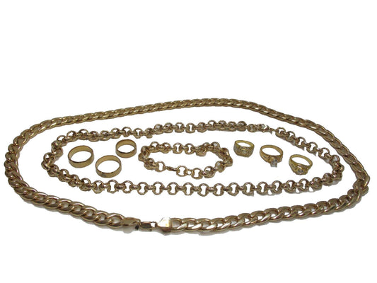 18k Gold Filled Link Chain/Belcher Necklaces/Belcher Bracelet & 6 Wedding Rings