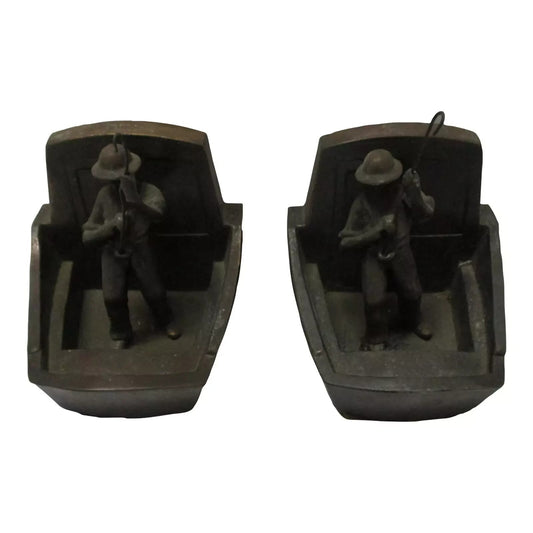 Vintage 1930's Mid-Century Sea Fisherman Solid Brass Bookends - Set of 2