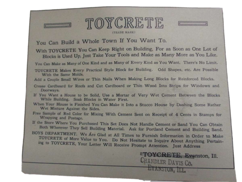 1916 Antique Toycrete Make Your Own Stone Blocks With Metal Tools Mold Kit