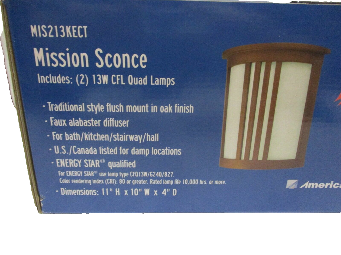 American Fluorescent Mission Sconce MIS213KECT (2) 13W CFL Quad Lamps Included