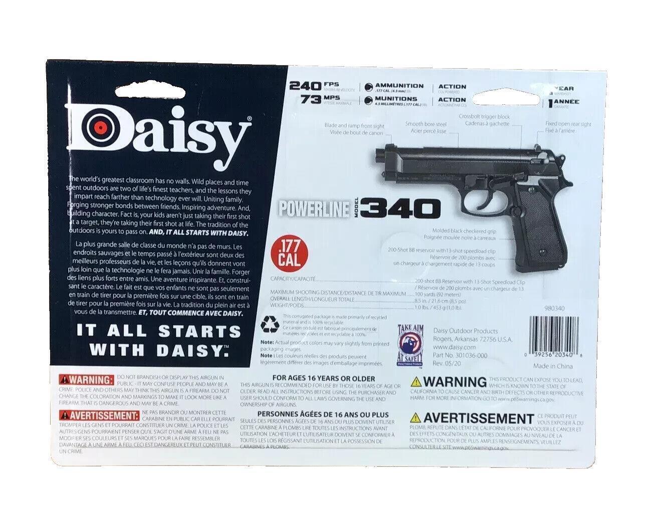 Daisy 340, Spring-operated Air Pistol, BB, 240 Feet Per Second, 8.5" Barrel