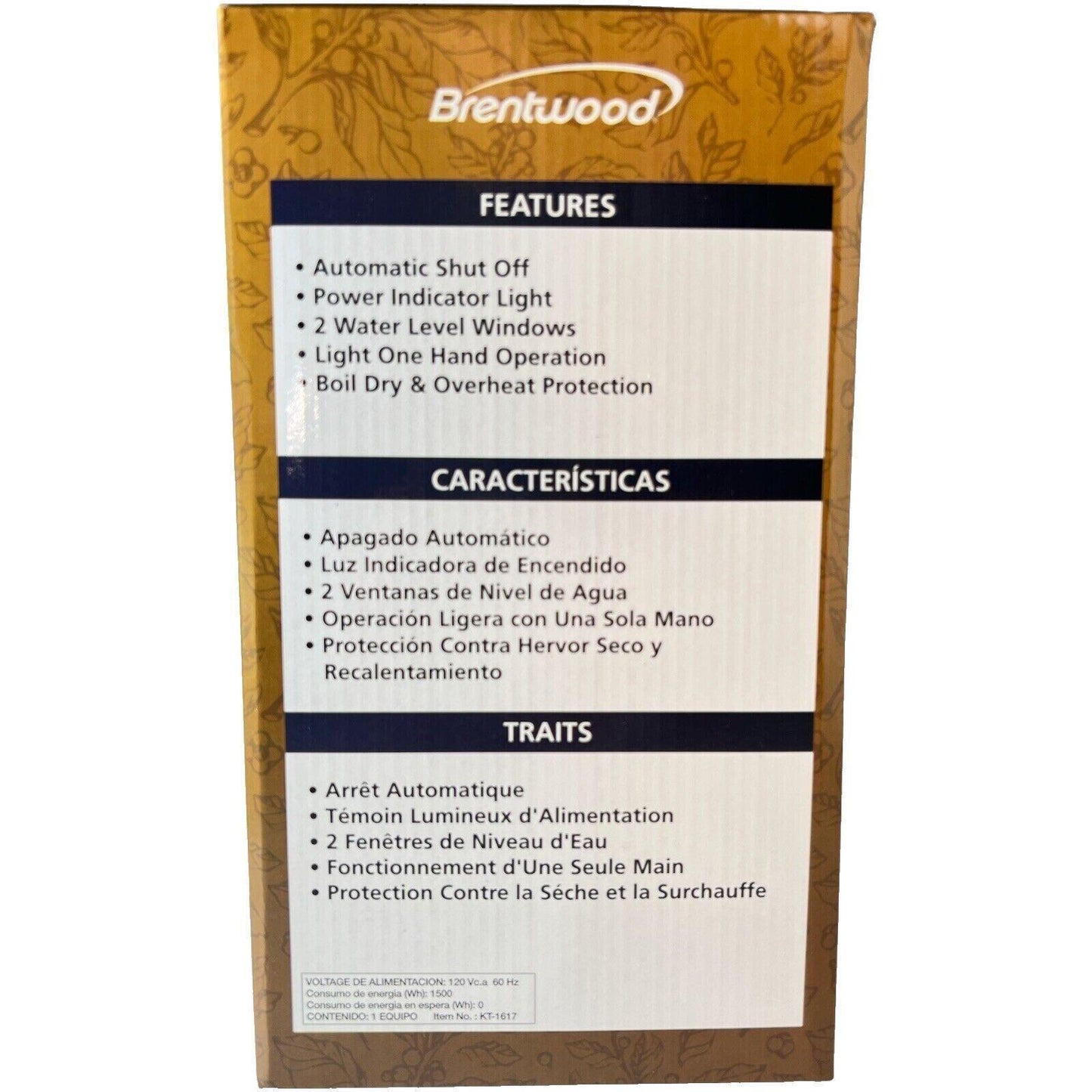 Brentwood Appliances 1.7L Cordless Plastic Tea Kettle KT-1617