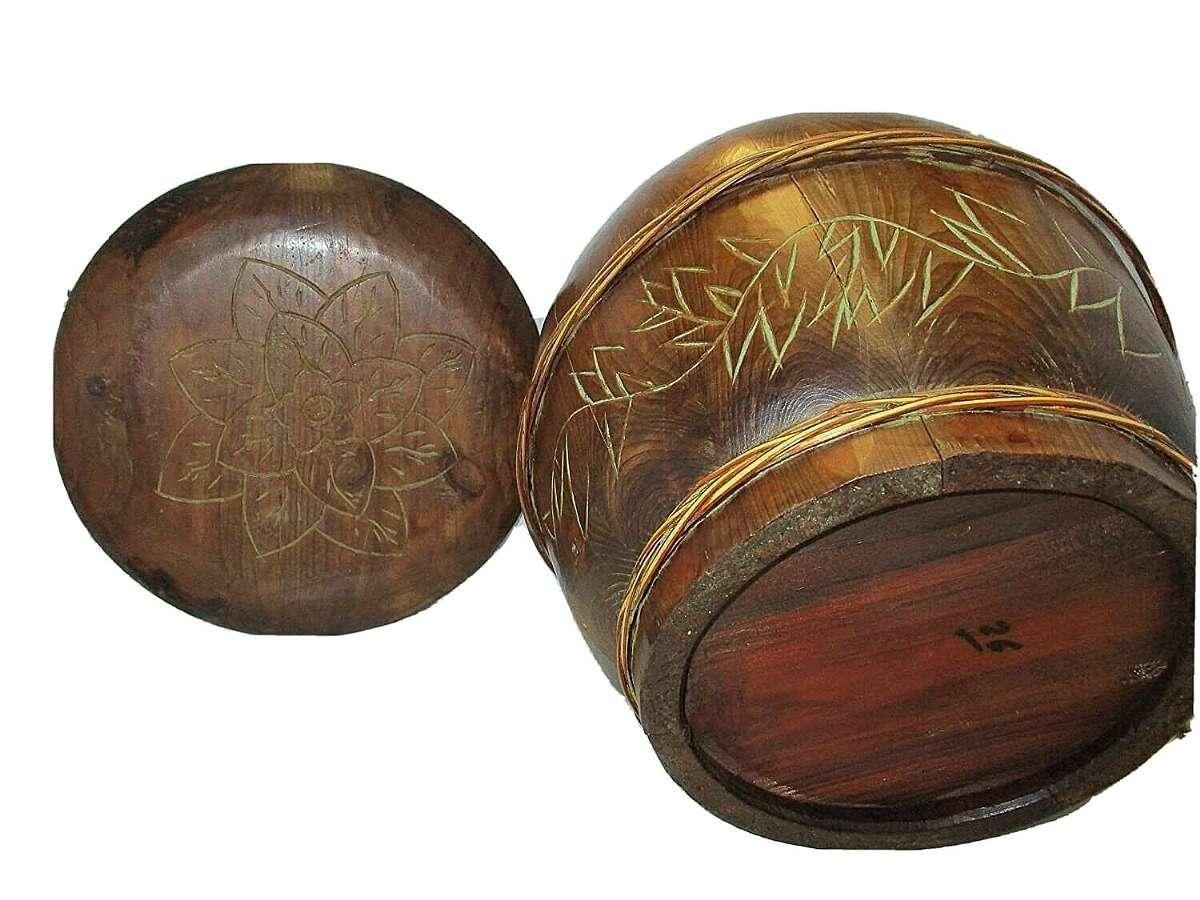 Vintage Handcrafted Solid Wood Carved Custom Made Bowl With Lid