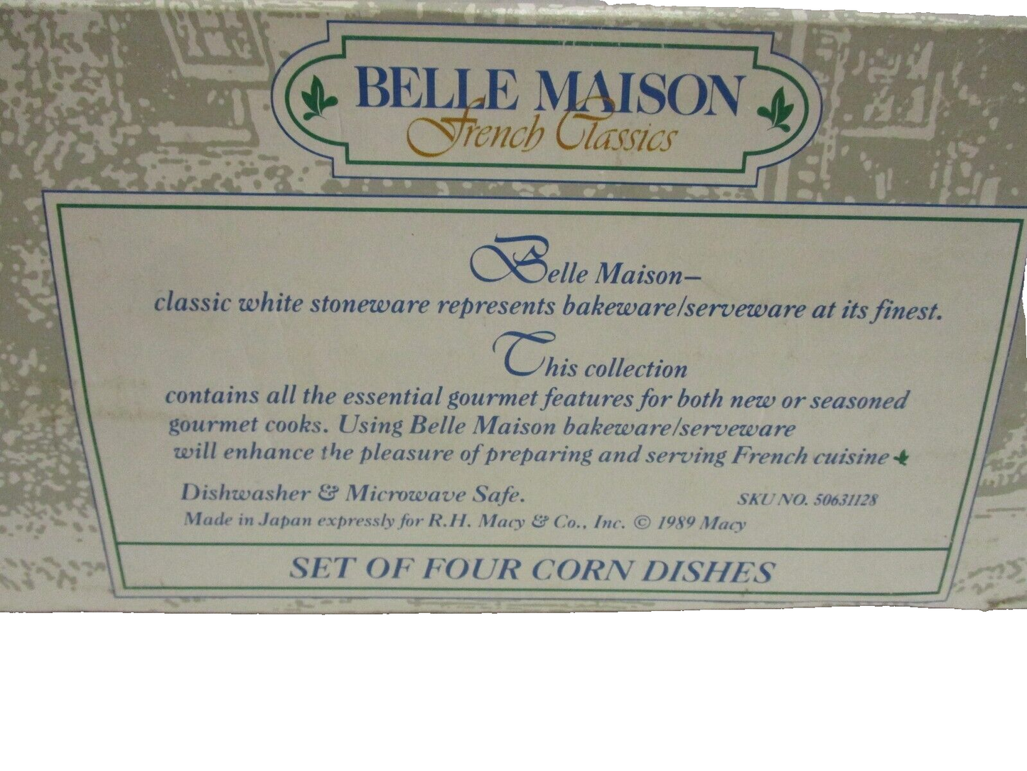 Belle Maison French Classic White Porcelain Corn Dishes Set Of 4 1989  Japan