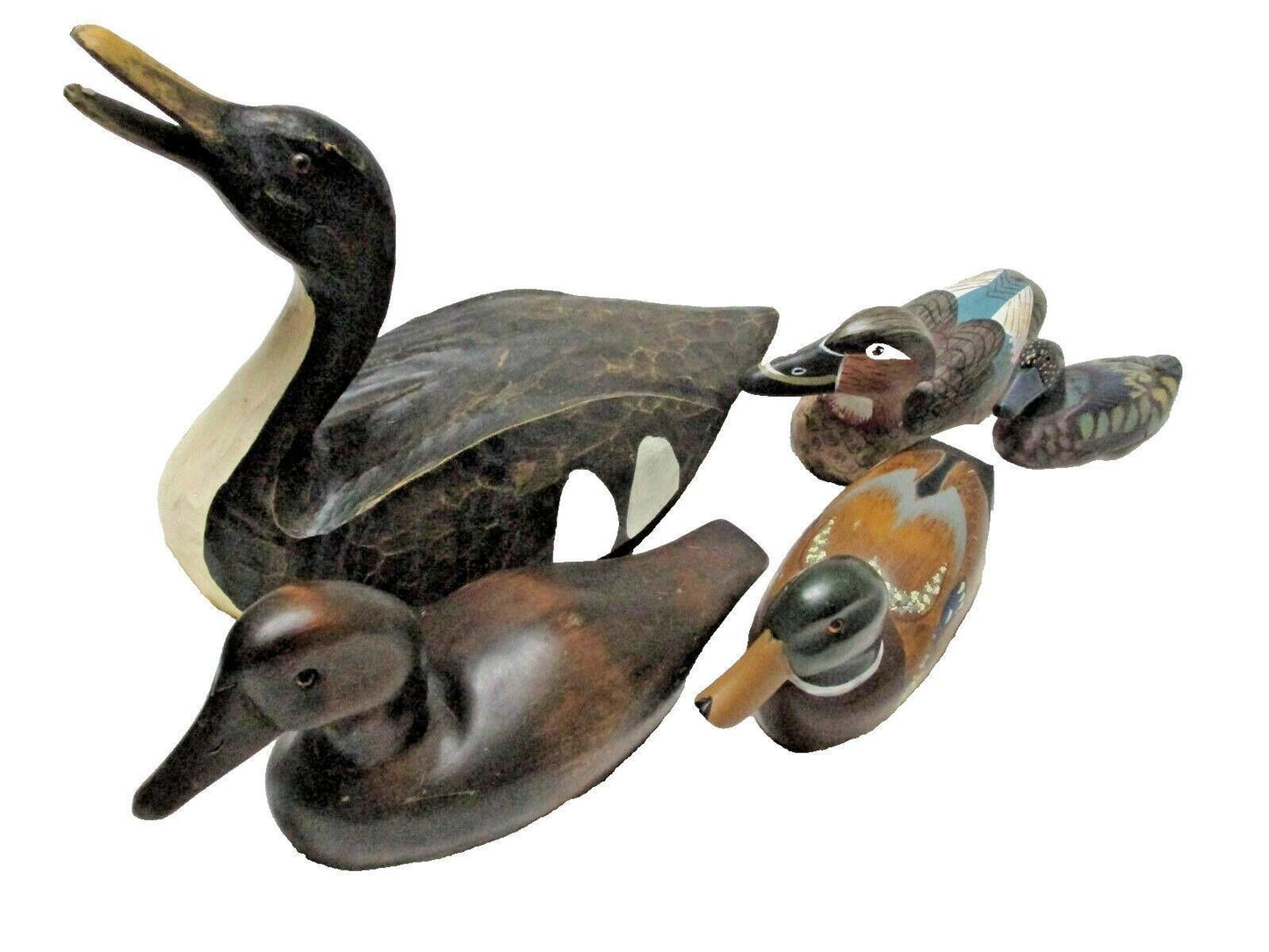 Wooden Mallard Ducks Carved Hand-painted Realistic Cabin/Den/Desk Decor Lot Of 5
