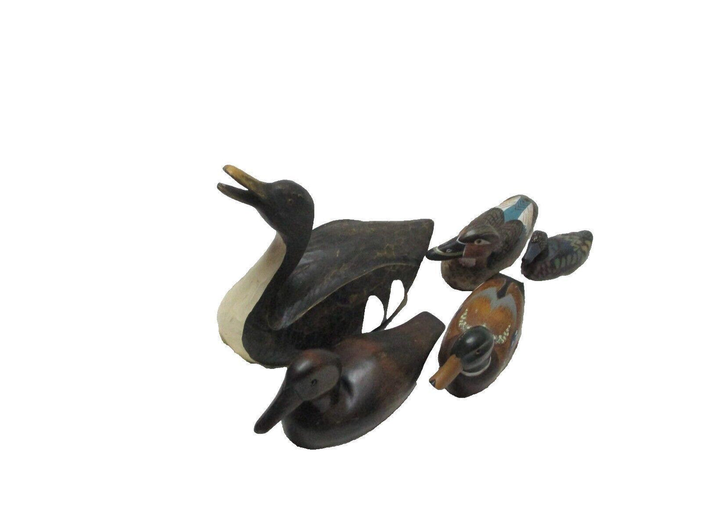Wooden Mallard Ducks Carved Hand-painted Realistic Cabin/Den/Desk Decor Lot Of 5
