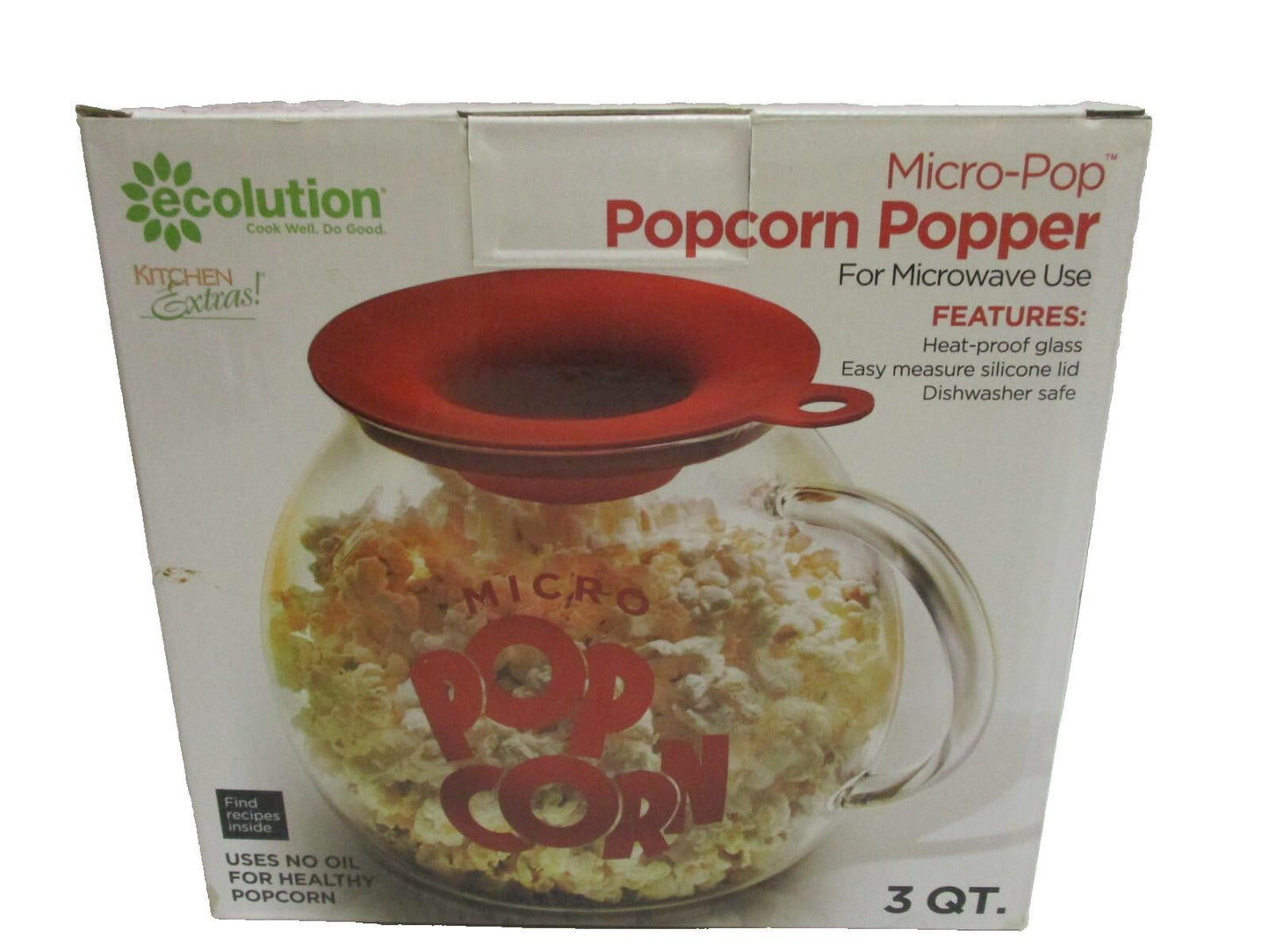 Ecolution Micro Pop 3 Qt. Popcorn Microwave Popper Maker Glass