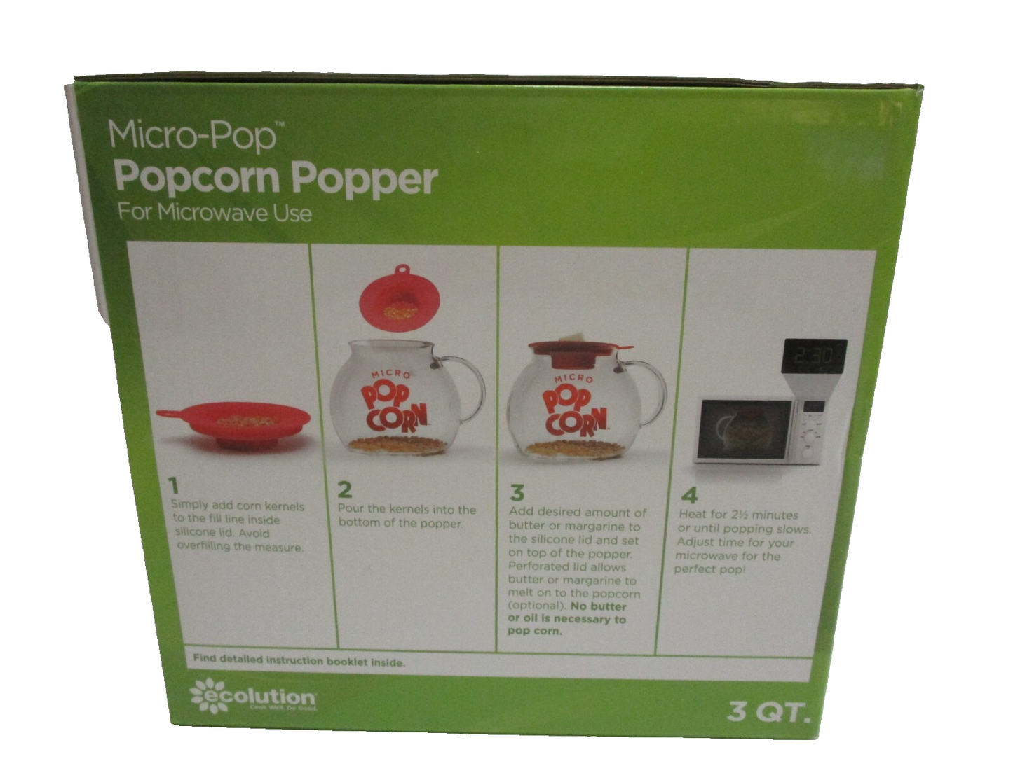 Ecolution Micro Pop 3 Qt. Popcorn Microwave Popper Maker Glass