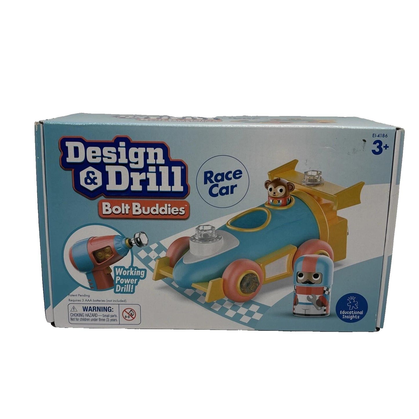Educational Insights Design Drill Bolt Buddies Race Car Toy W/ Electric Drill