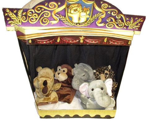 Family Puppet Theater Hand Puppets Zoo Animals with Carboard Theater Stage
