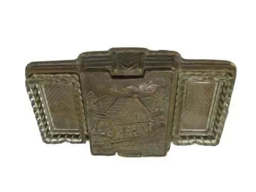 Vintage 1950's Art Deco Glass Desktop Ashtray with Wood Composite Card Holder