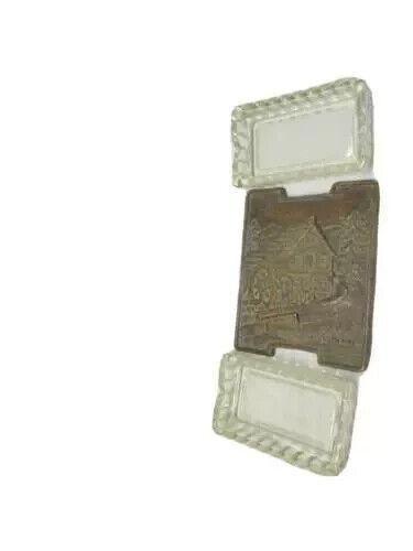 Vintage 1950's Art Deco Glass Desktop Ashtray with Wood Composite Card Holder