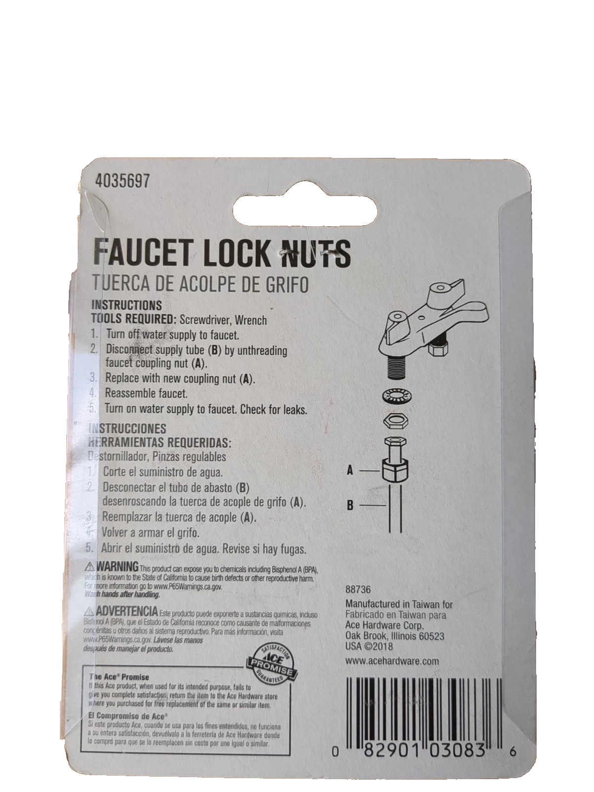 ACE Faucet Lock Nuts 1/2" I.P.S, #4035697