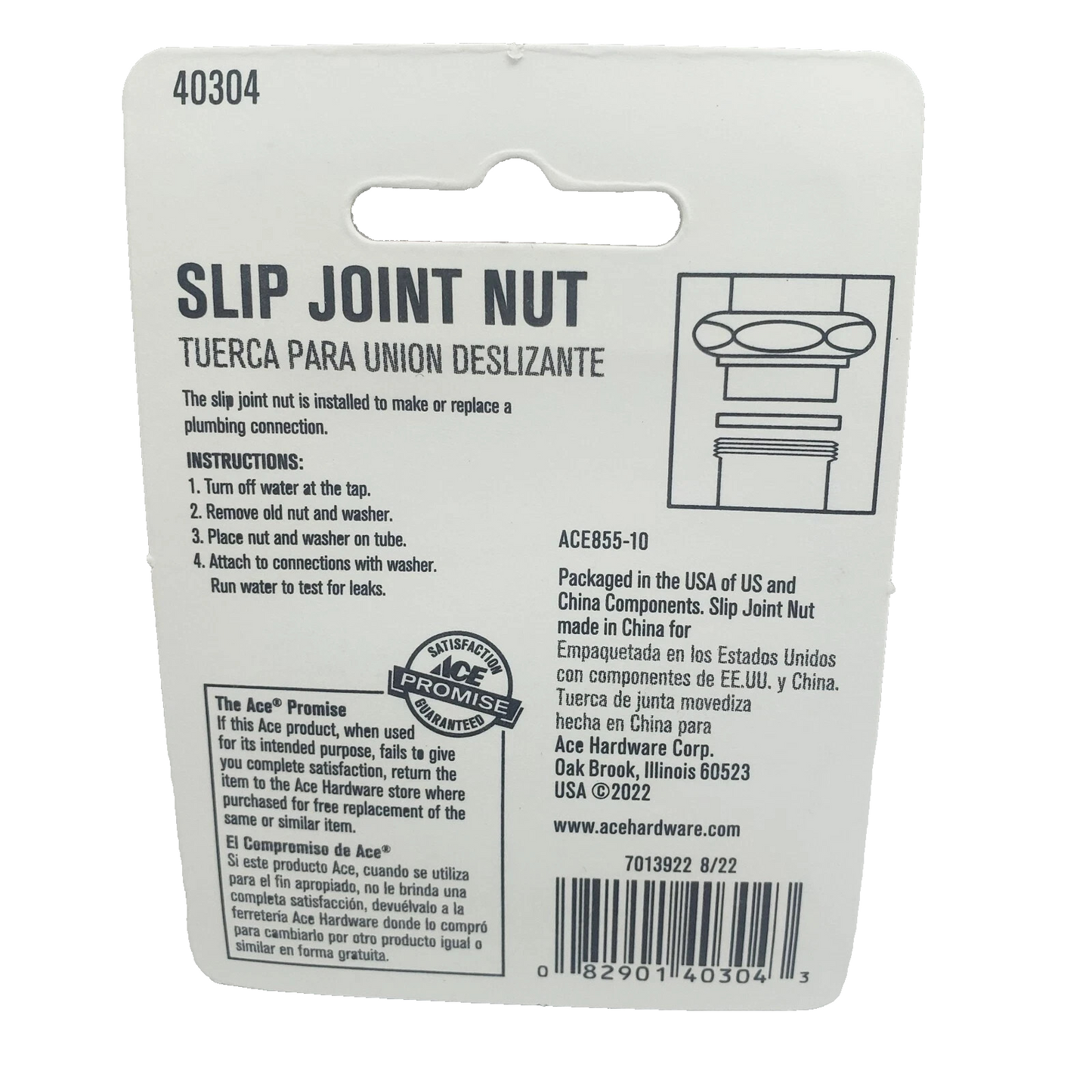 ACE Slip Joint Nut with Washer 1-1/2" x 1-1/4"  Chrome    #40304