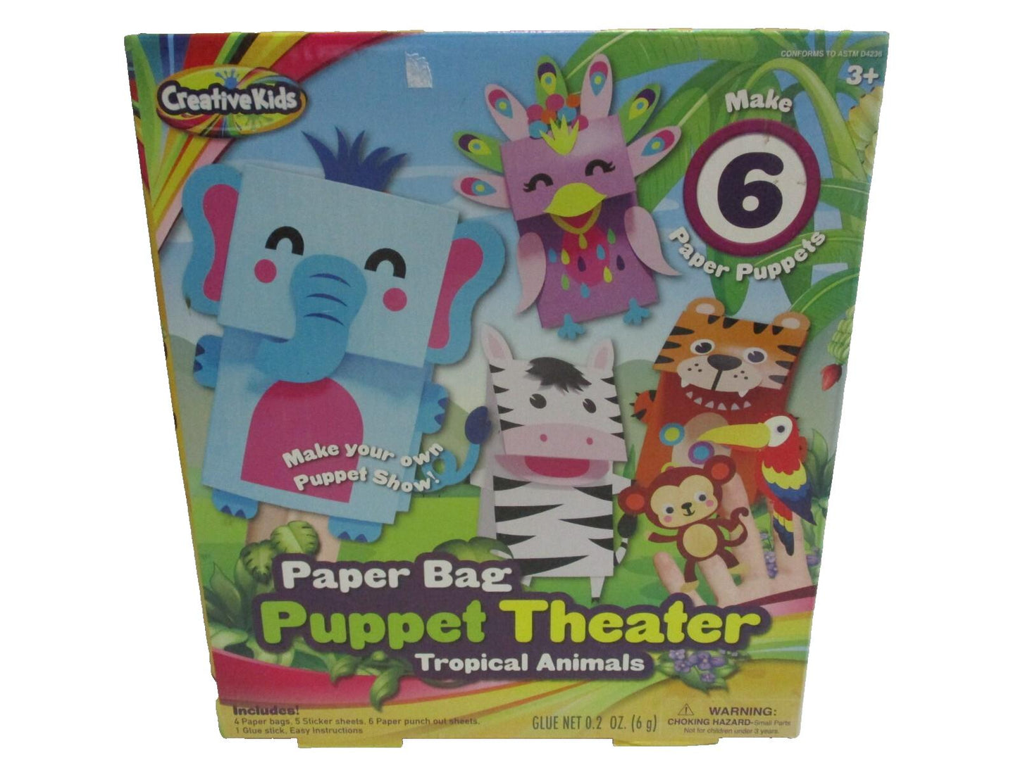 Creative Kids Make 6 Paper Bag Puppet Theater Play Animals Tropical Animals