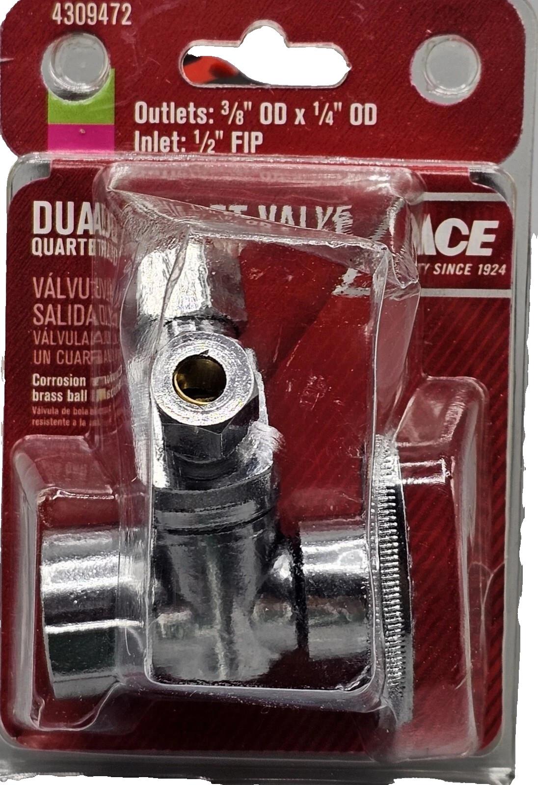 Dual Outlet Valve Brass Ball 4309472 Outlet: 3/8"OD X 1/4"OD Inlet: 1/2" FIP