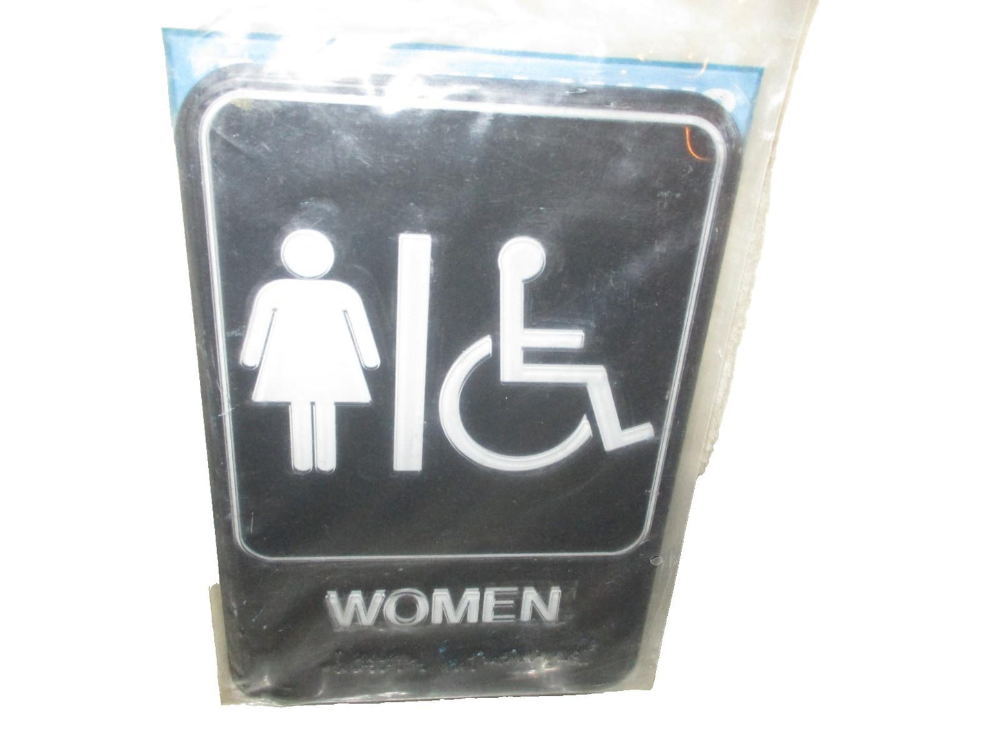 Women Business Plastic Bathroom Sign 9"in." x 6in." Color Black Self Sticking