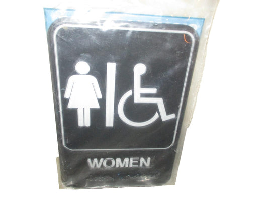 Women Business Plastic Bathroom Sign 9"in." x 6in." Color Black Self Sticking