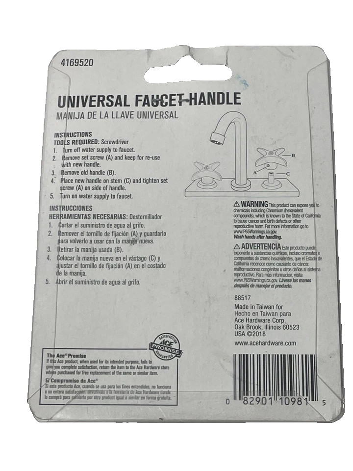 ACE UNIVERSAL CHROME VISE GRIP CROSS ARM FAUCET HANDLES, #4169520