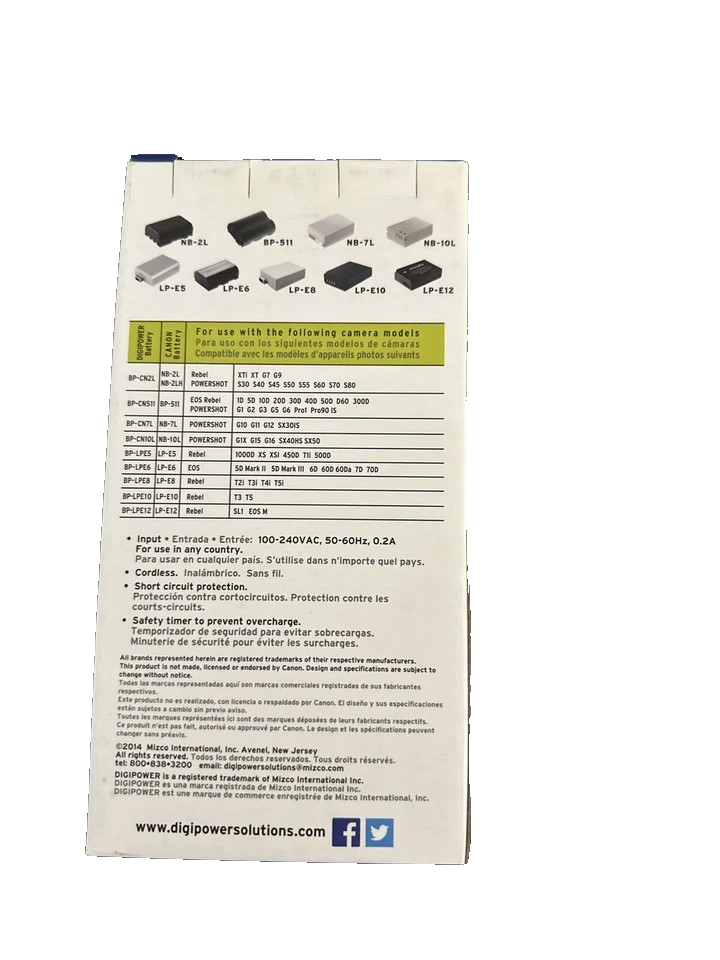 Digipower DSLR Travel Charger Fast Charge Fits Most Canon DSLR-500C