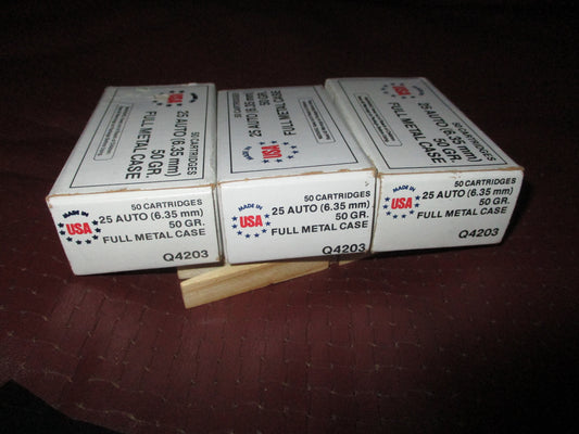 25 Auto 50 GR Full Metal Case Bullets 3 Pack of 50 in Each Box Q4203