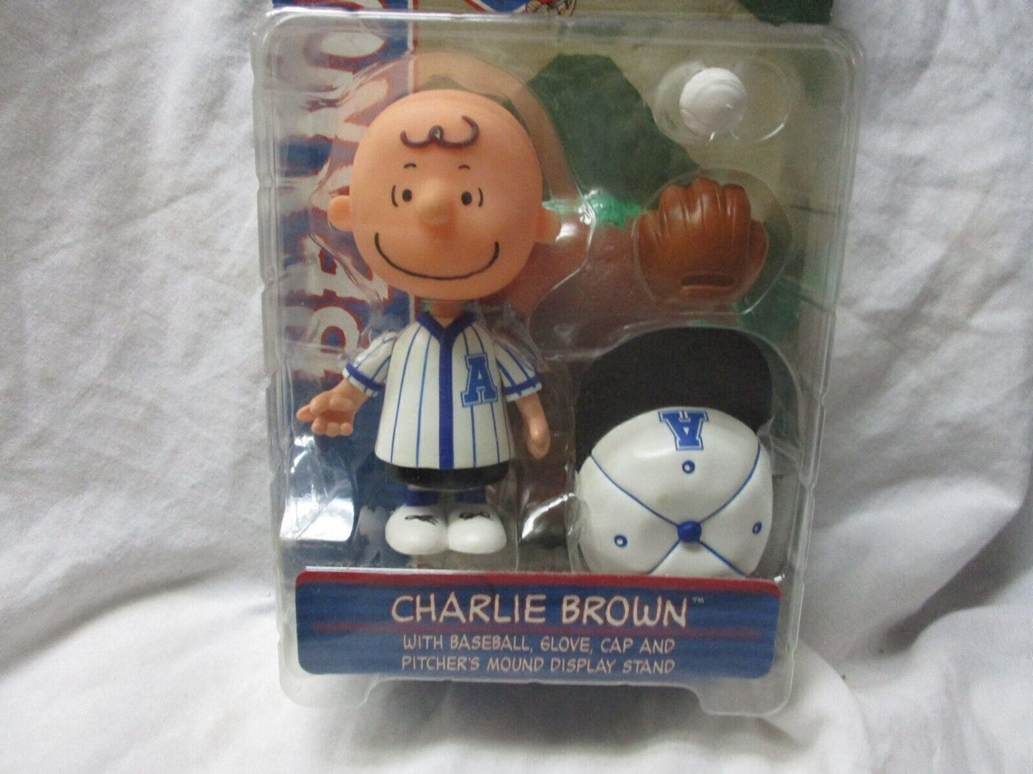 Peanuts Charlie Brown Baseball Figure In Red Uniform with Glove, Bat, Cap and Mo