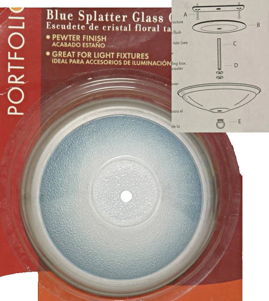 Blue Splatter Glass Ceiling Light Lighting Fixture Cover CANOPY Pewter Finish