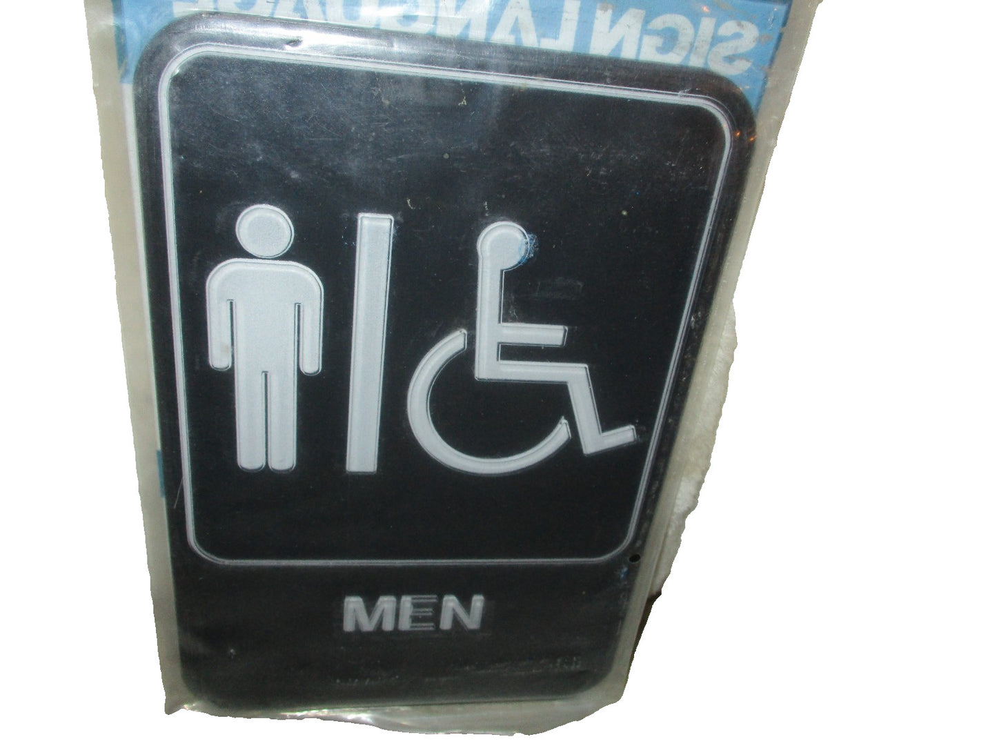 Men Business Plastic Bathroom Sign 9"in." x 6in." Color Black Self Sticking
