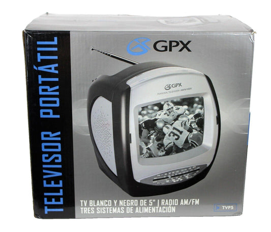 GPX TVP5 Portable Tv 5” Black White AM-FM Radio 3 Way Power